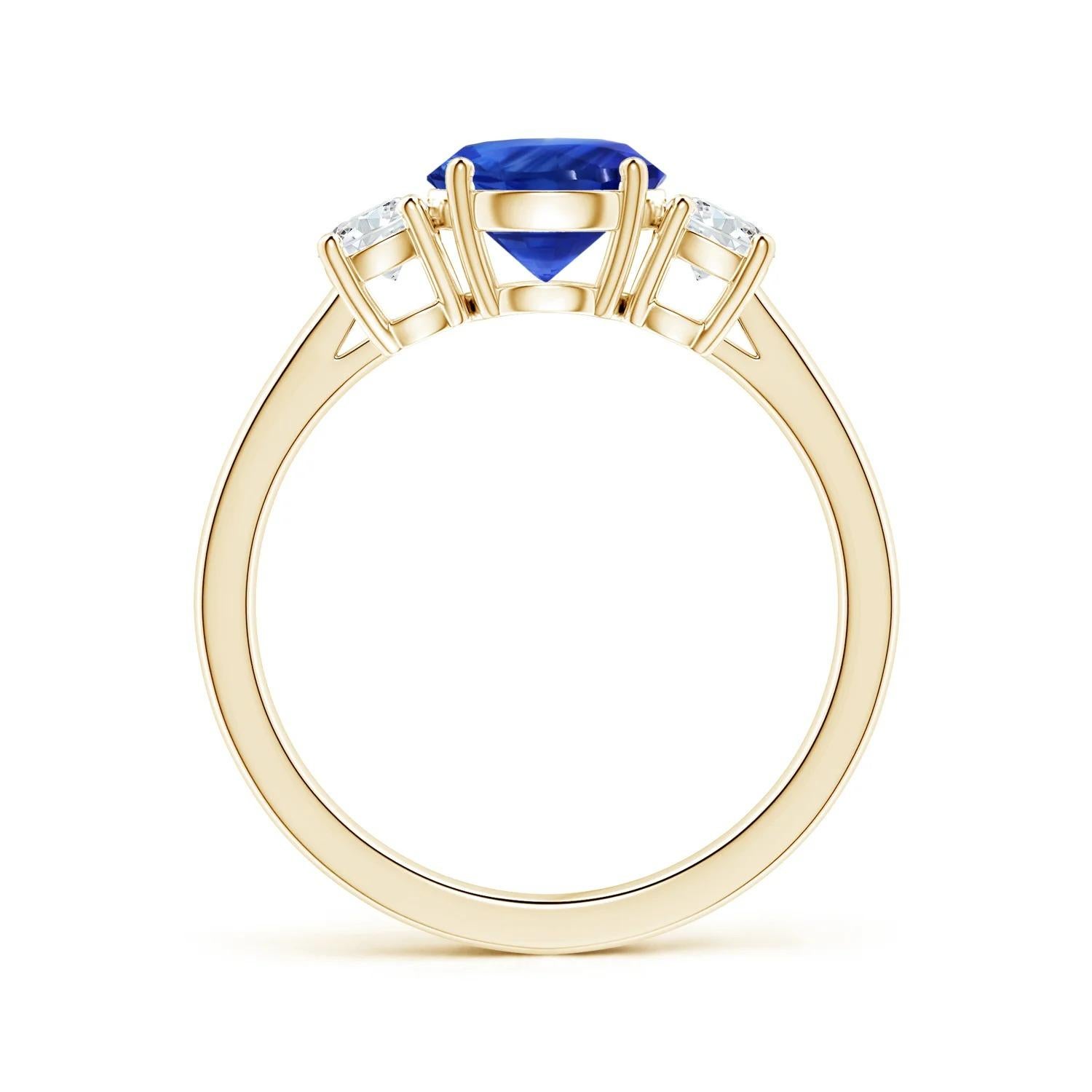 For Sale:  Angara Three Stone Gia Certified Blue Sapphire Ring in Yellow Gold with Diamonds 2
