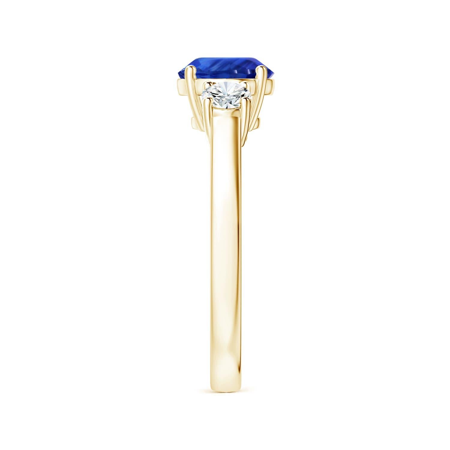 For Sale:  ANGARA Three stone GIA Certified Blue Sapphire Ring in Yellow Gold with Diamonds 4