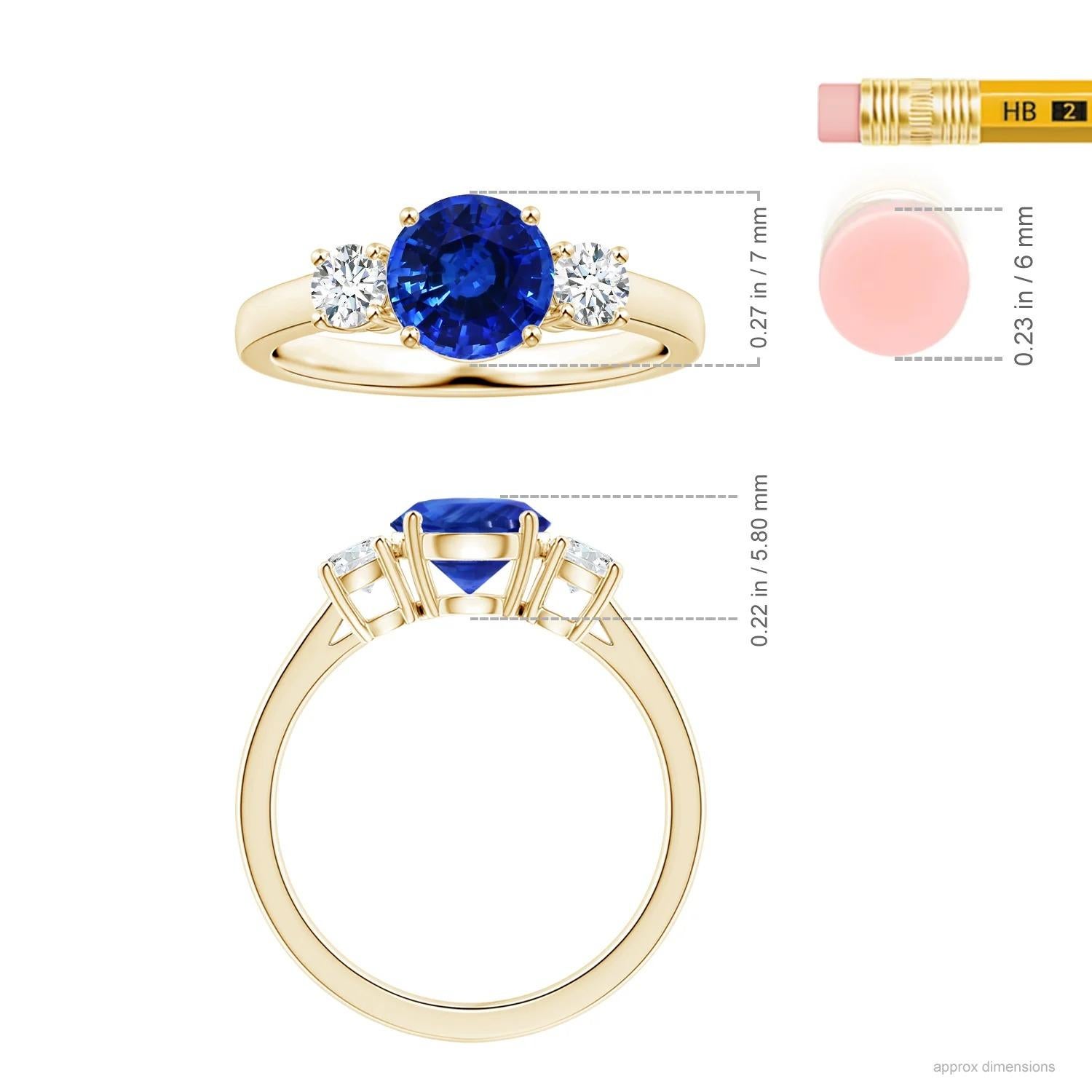 For Sale:  Angara Three Stone Gia Certified Blue Sapphire Ring in Yellow Gold with Diamonds 5