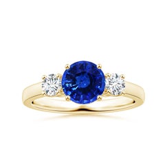 ANGARA Anillo de Tres Piedras de Zafiro Azul Certificado GIA en Oro Amarillo con Diamantes