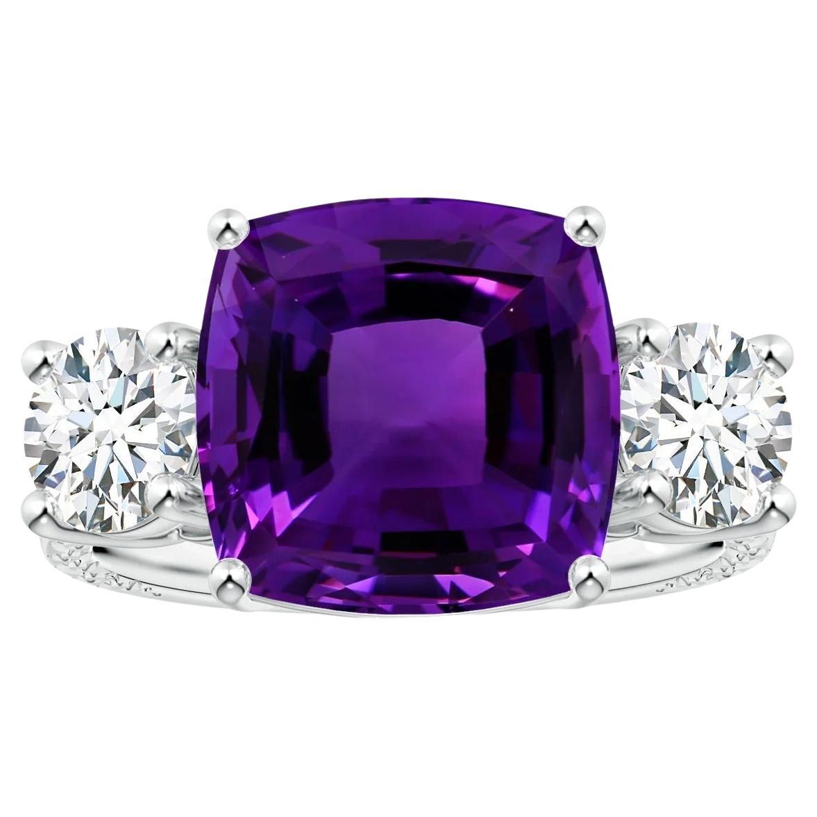 Customizable ANGARA 3-Stone GIA Certified Cushion Amethyst Ring in ...