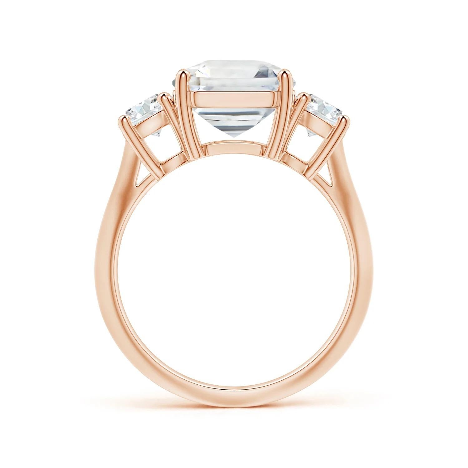 For Sale:  ANGARA Three Stone GIA Certified Emerald-Cut White Sapphire Ring in Rose Gold 2