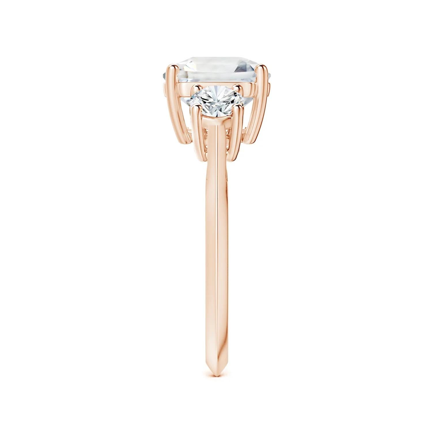 For Sale:  ANGARA Three Stone GIA Certified Emerald-Cut White Sapphire Ring in Rose Gold 4