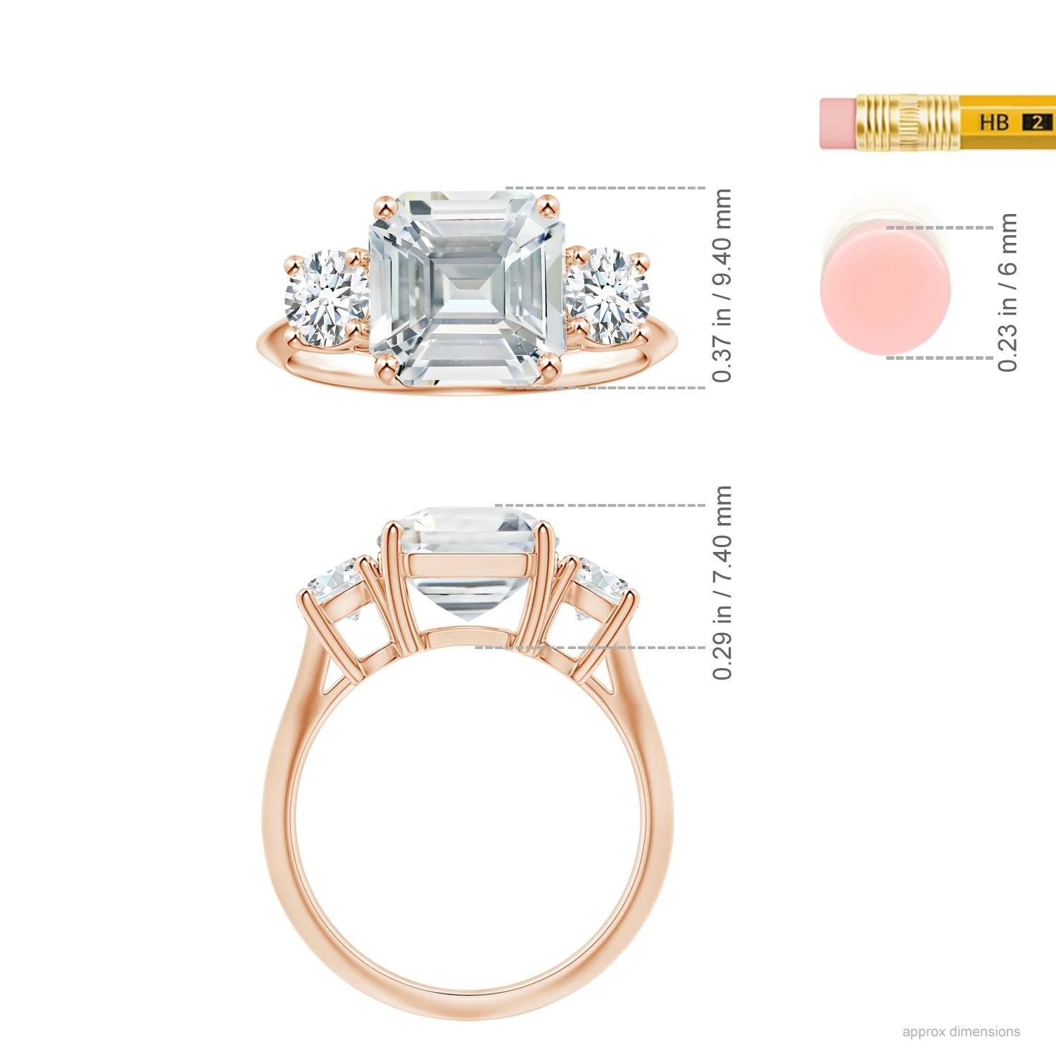 For Sale:  ANGARA Three Stone GIA Certified Emerald-Cut White Sapphire Ring in Rose Gold 5