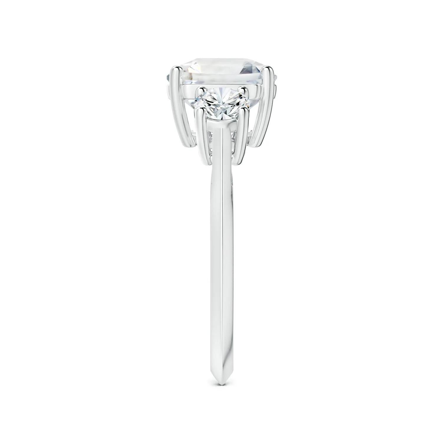 For Sale:  ANGARA Three Stone GIA Certified Emerald-Cut White Sapphire Ring in White Gold 4