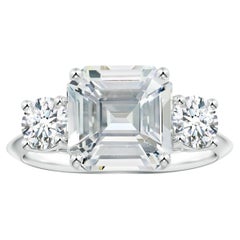 Angara Three Stone Gia Certified Emerald-Cut White Sapphire Ring in White Gold