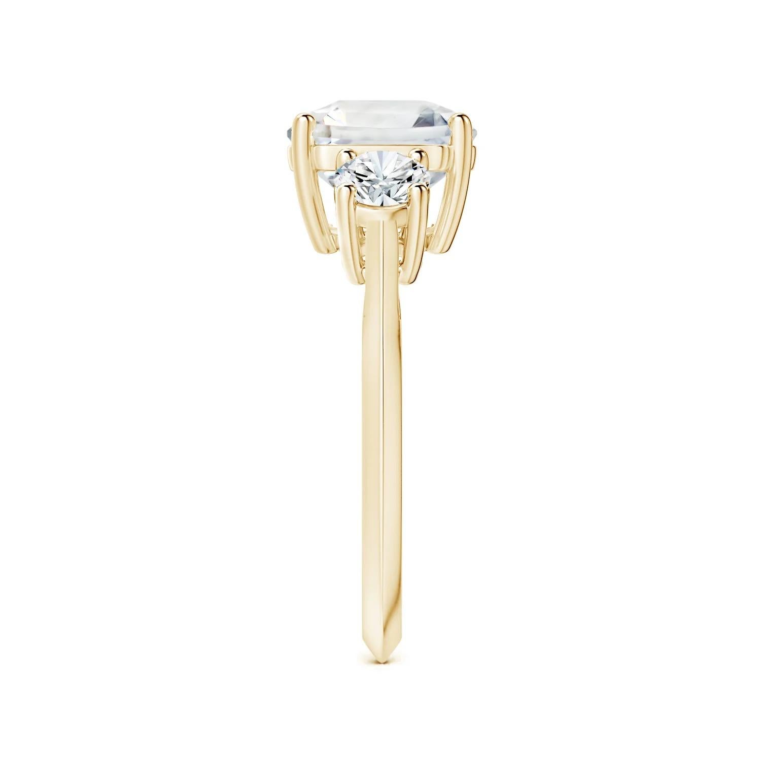For Sale:  Angara Three Stone Gia Certified Emerald-Cut White Sapphire Ring in Yellow Gold 4