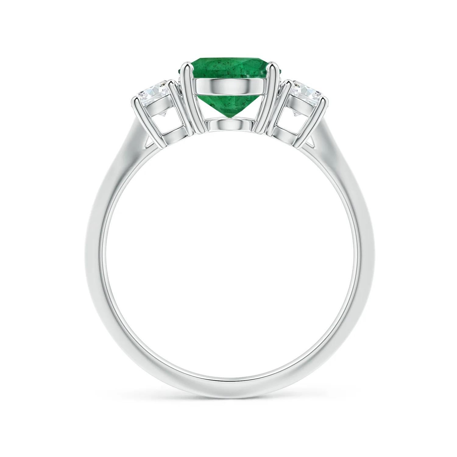 ANGARA Three Stone GIA Certified Emerald Shank Ring in Platinum with Diamonds 2