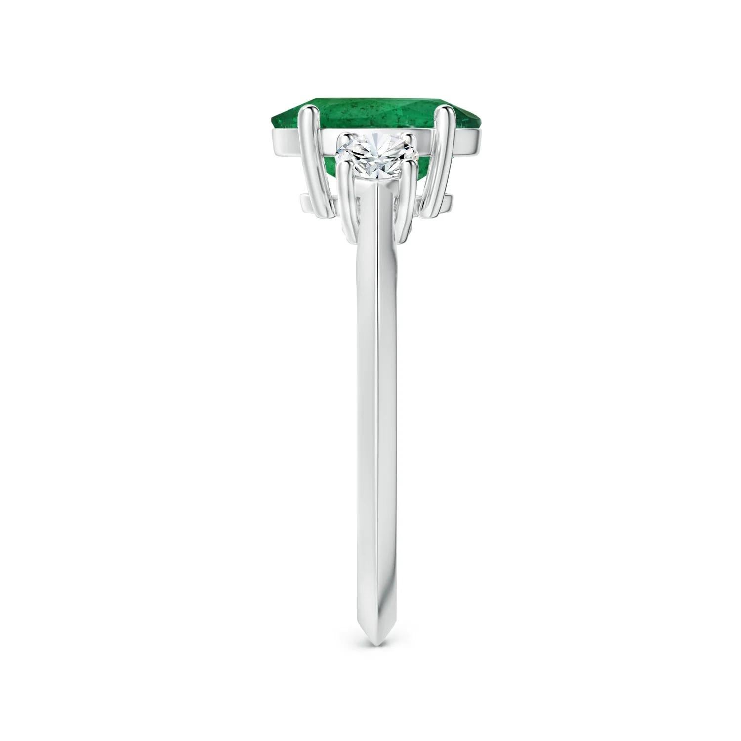 ANGARA Three Stone GIA Certified Emerald Shank Ring in Platinum with Diamonds 4