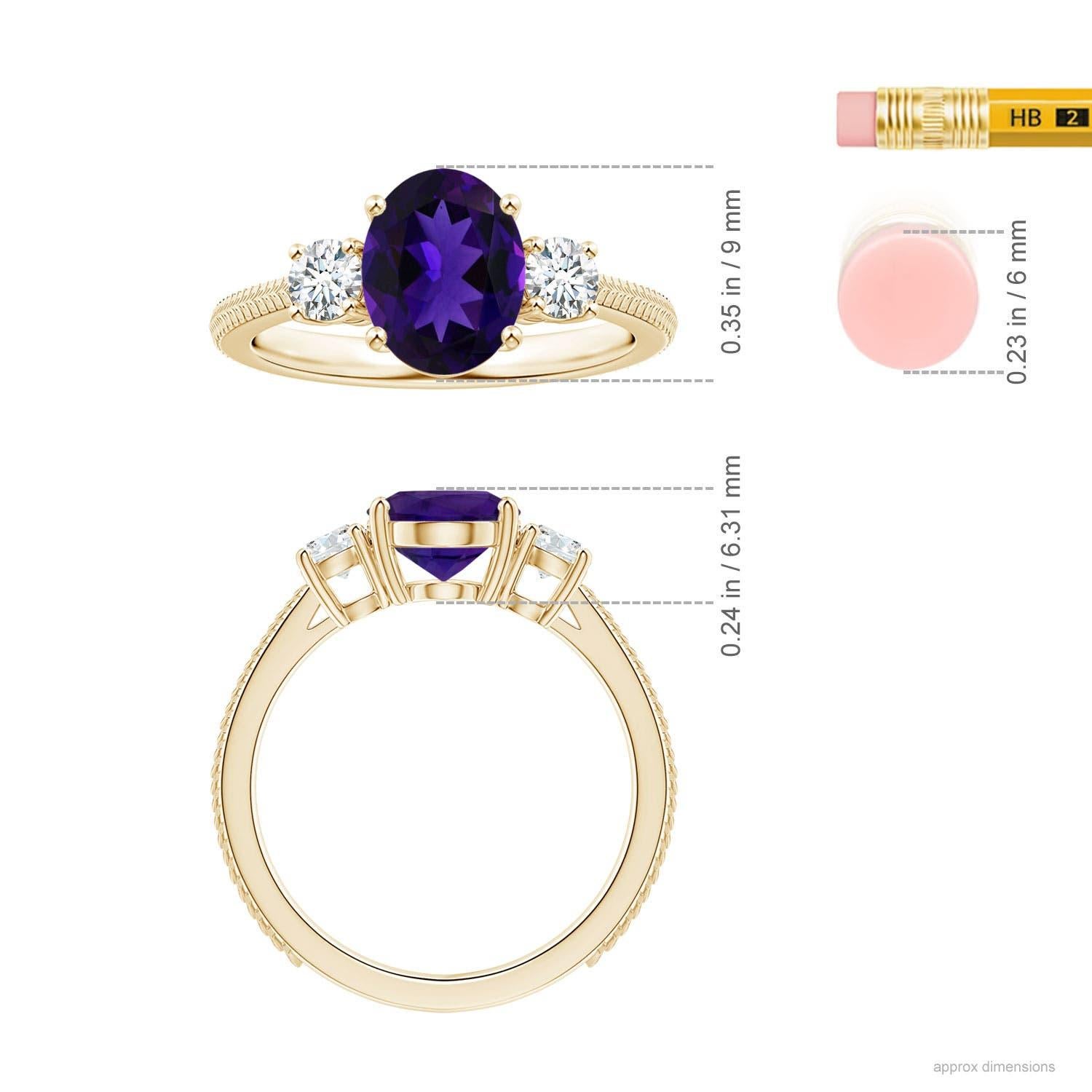 Three Stone GIA Certified Natural Amethyst Feather Ring in 14kYellow Gold 5