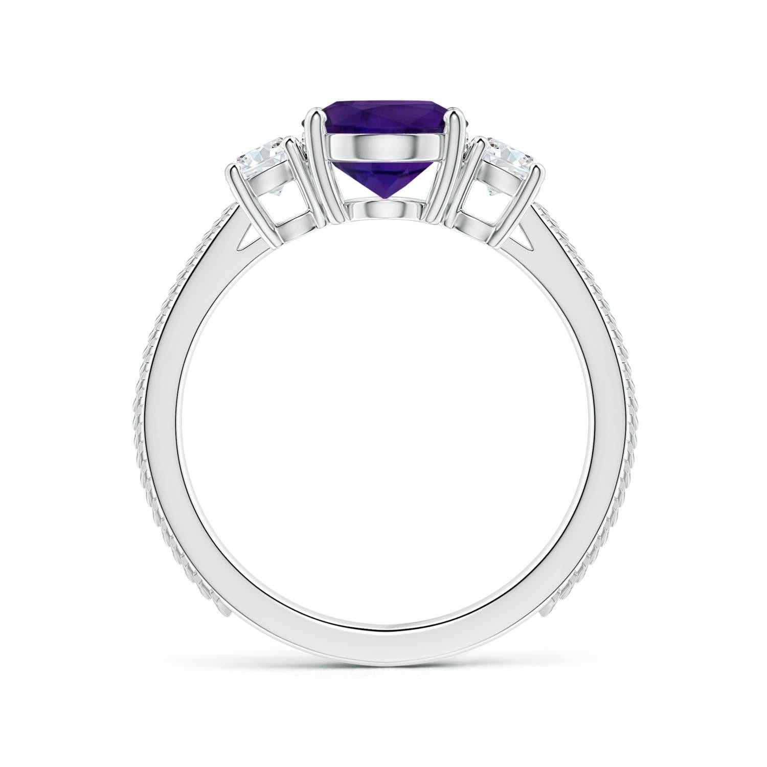 ANGARA Three Stone GIA Certified Natural Oval Amethyst Feather Ring in Platinum 2