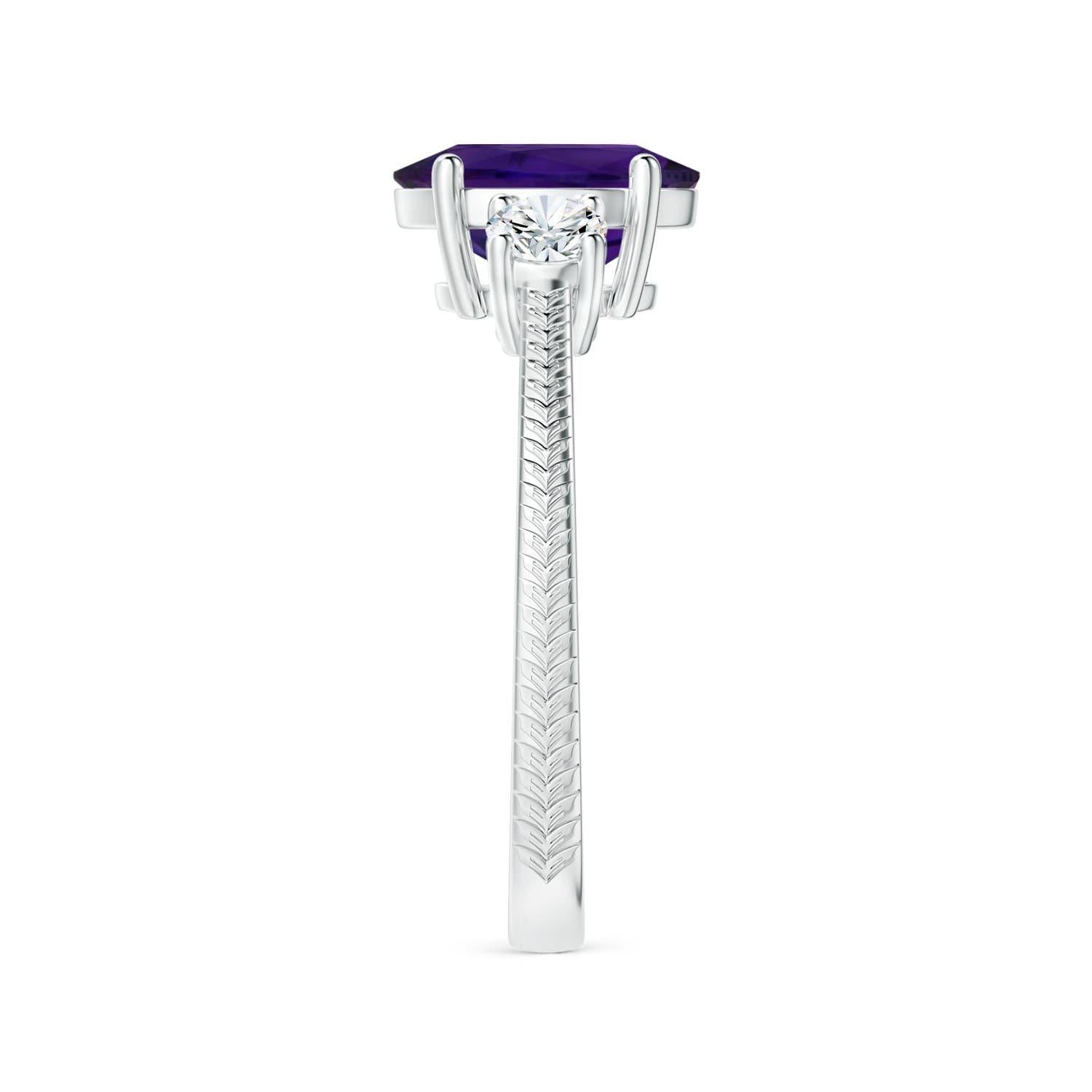 ANGARA Three Stone GIA Certified Natural Oval Amethyst Feather Ring in Platinum 4