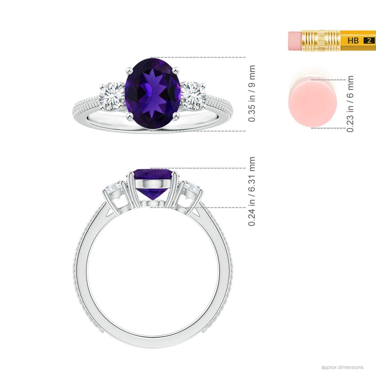 ANGARA Three Stone GIA Certified Natural Oval Amethyst Feather Ring in Platinum 5