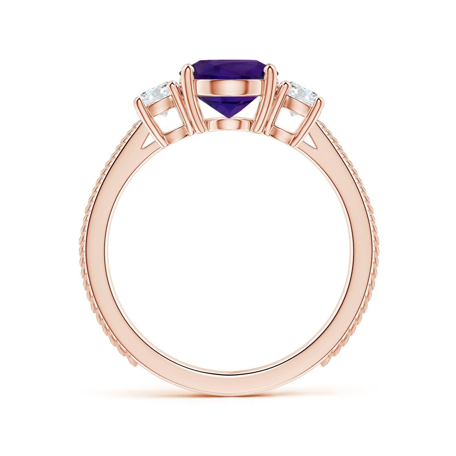 Anillo de plumas de amatista ovalada natural certificada por el GIA de tres piedras en oro rosa de 18 quilates  2