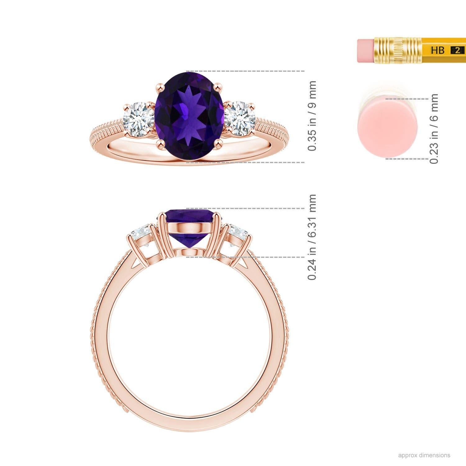 Anillo de plumas de amatista ovalada natural certificada por el GIA de tres piedras en oro rosa de 18 quilates  5