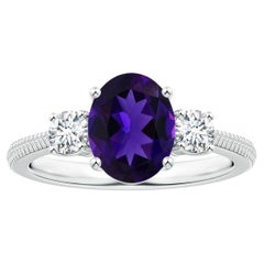 ANGARA Three Stone GIA Certified Natural Oval Amethyst Ring in 14K White Gold