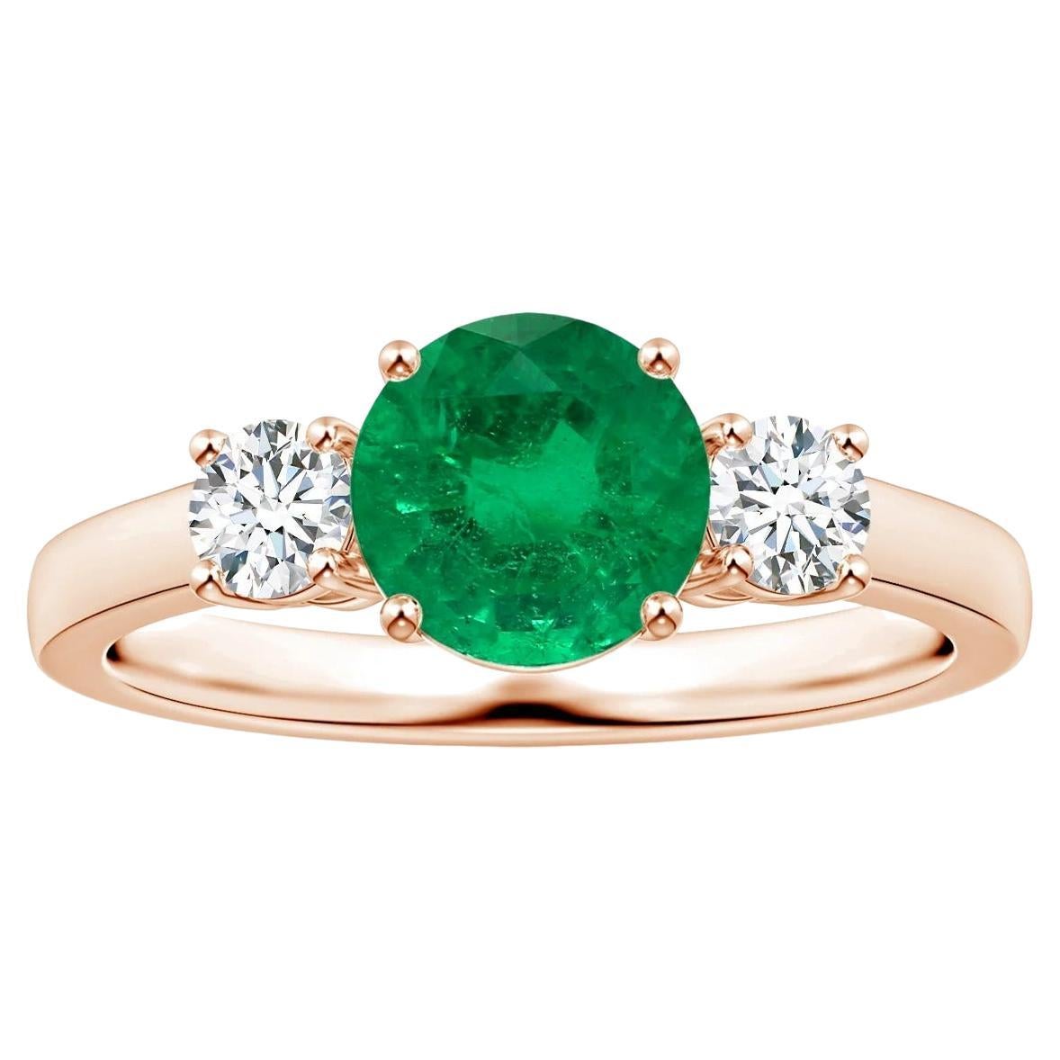 Customizable Angara Three Stone Gia Certified Round Emerald Ring in