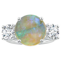 ANGARA Three Stone GIA Certified Round Opal Knife-Edge Shank Ring in Platinum