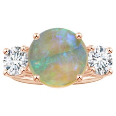 ANGARA Bague à trois pierres en or rose avec opale ronde certifiée GIA et tige en forme de couteau