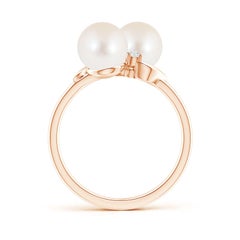 Angara Two Stone Freshwater Cultured Pearl Ring with Diamond in 14K Solid Gold