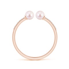 Angara Two Stone Japanese Akoya Cultured Pearl Open Stackable Ring in 14K Gold