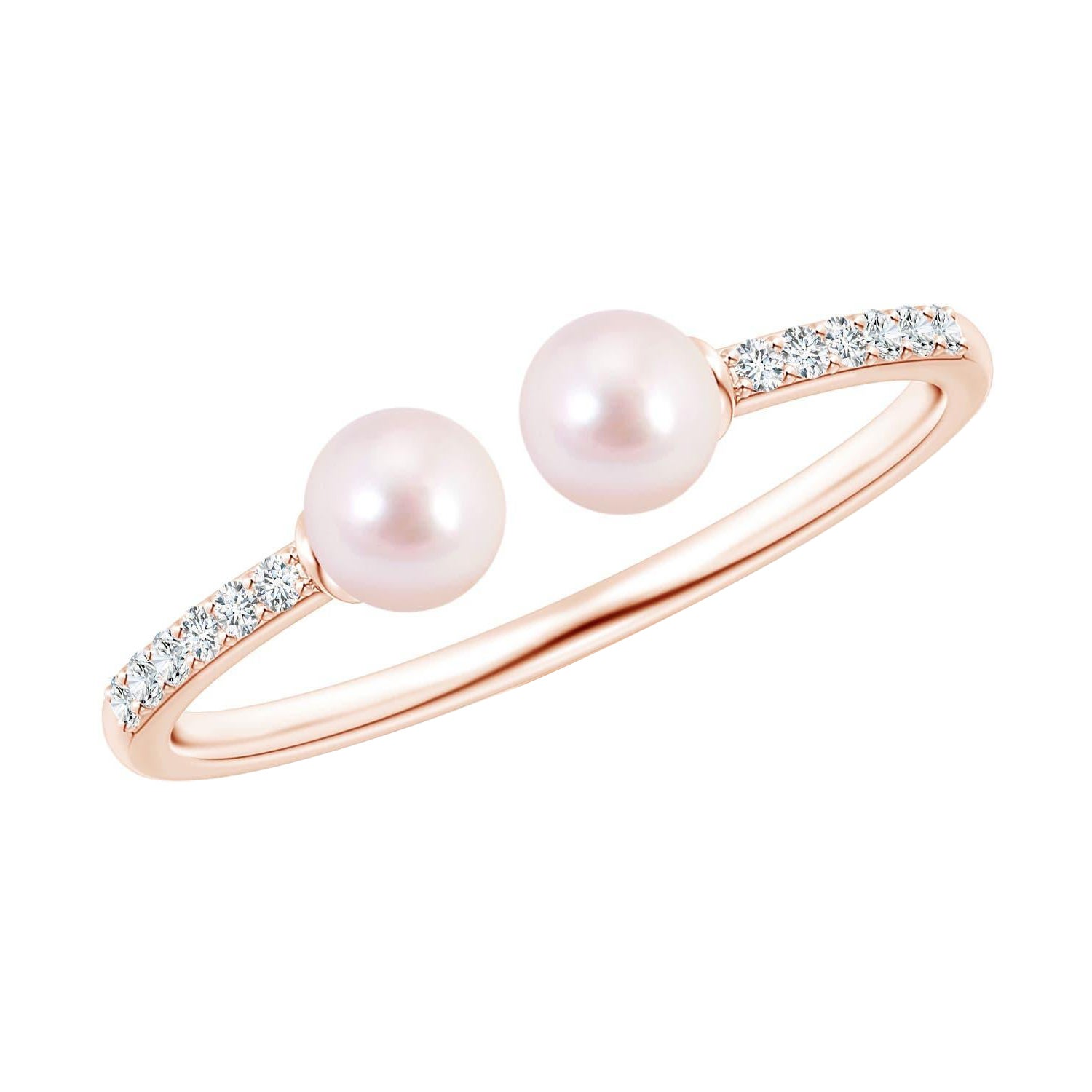 Angara Two Stone Japanese Akoya Cultured Pearl Open Stackable Ring in 14K Gold For Sale