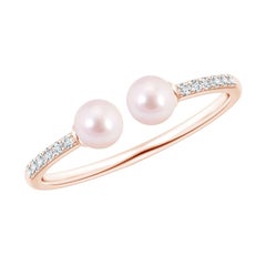 Angara Two Stone Japanese Akoya Cultured Pearl Open Stackable Ring in 14K Gold