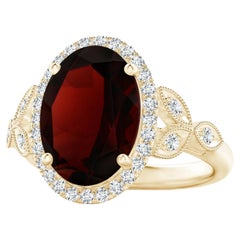 Vintage Inspired GIA Certified Natural Garnet Halo Ring in Yellow Gold