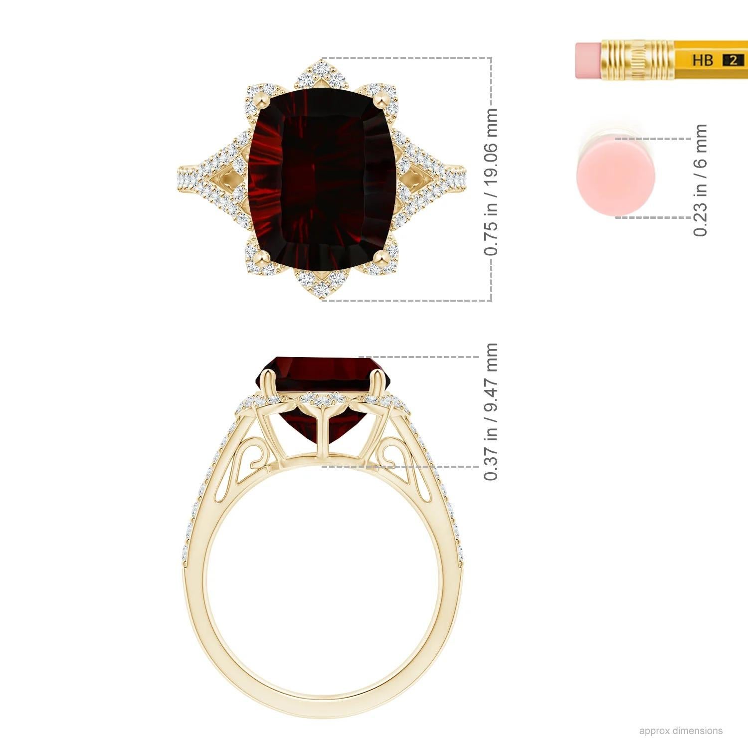 For Sale:  Vintage Style GIA Certified Natural Cushion Garnet Halo Yellow Gold Ring 5