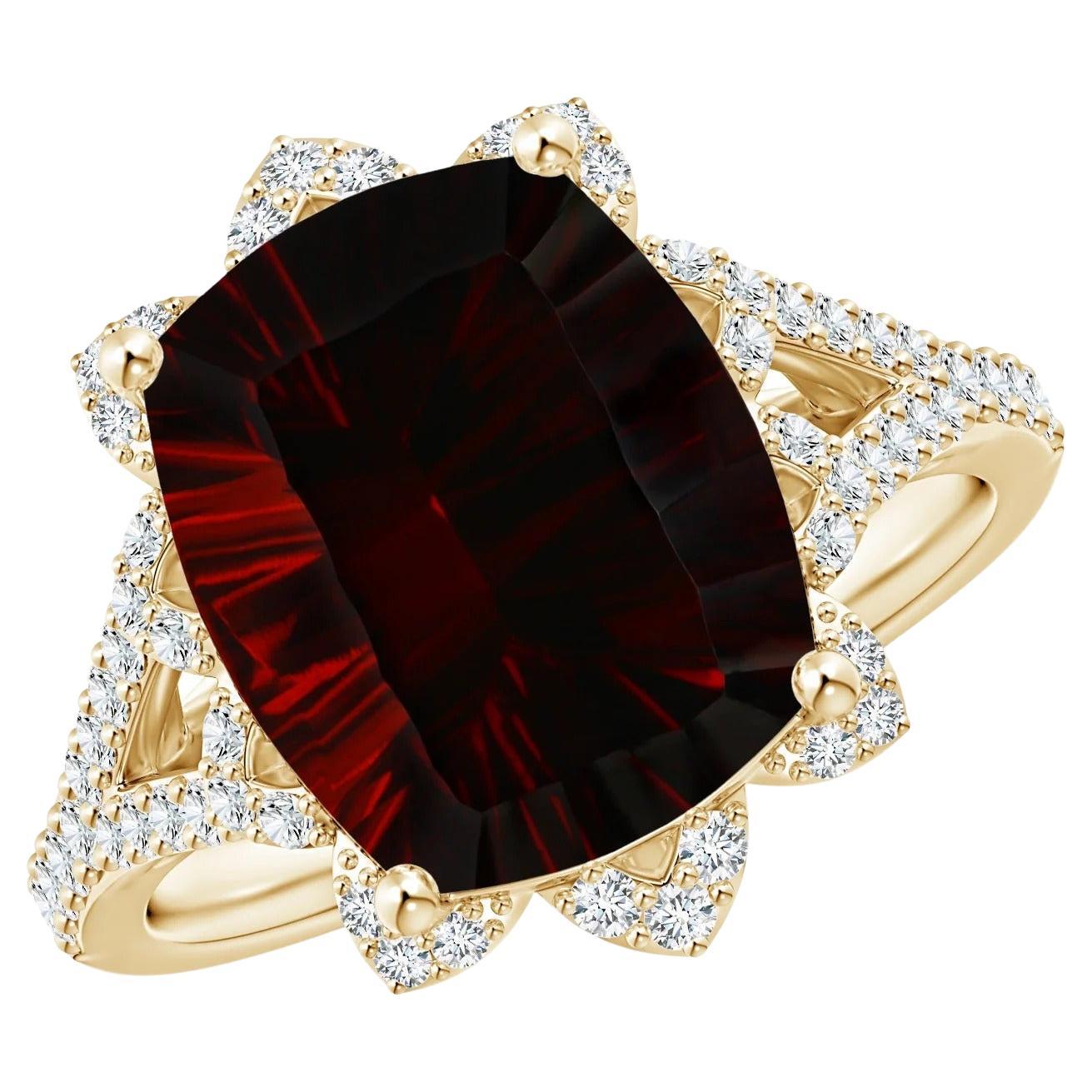 For Sale:  Vintage Style GIA Certified Natural Cushion Garnet Halo Yellow Gold Ring