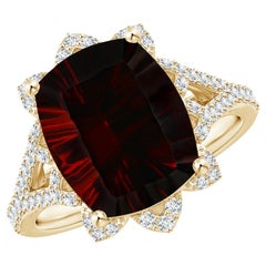 Vintage Style GIA Certified Natural Cushion Garnet Halo Yellow Gold Ring