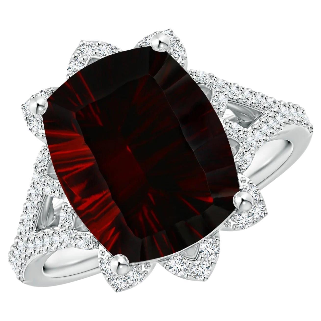 For Sale:  Vintage Style GIA Certified Natural Garnet Floral Halo Ring in Platinum