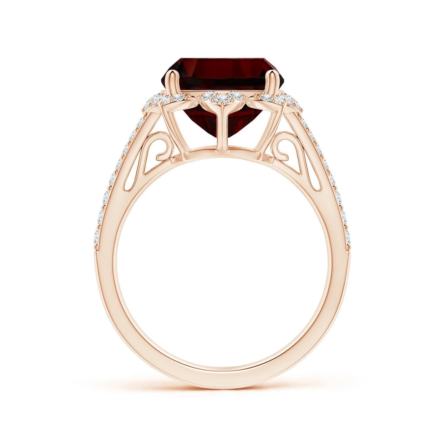 For Sale:  ANGARA Vintage Style GIA Certified Natural Garnet Floral Halo Ring in Rose Gold 2
