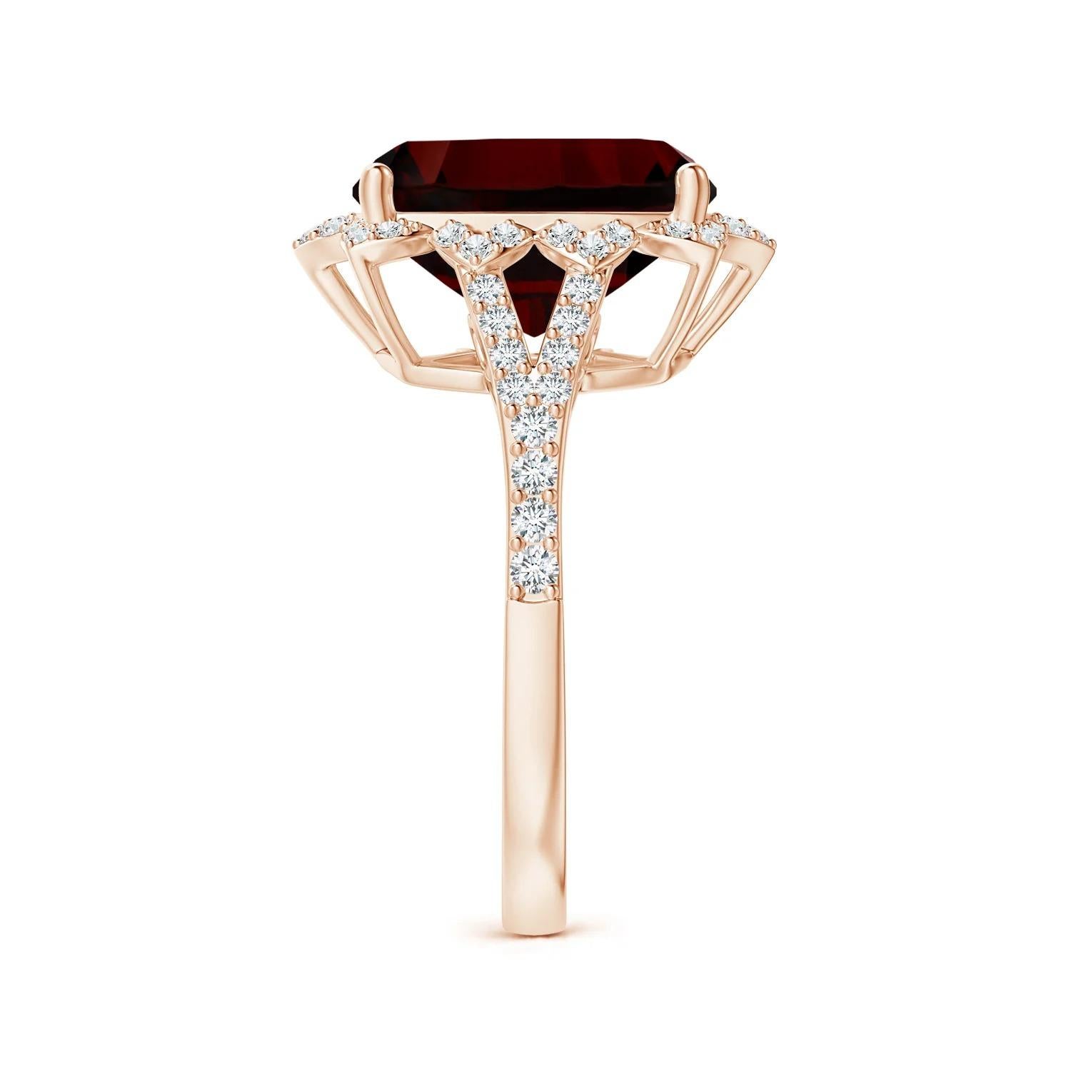 For Sale:  ANGARA Vintage Style GIA Certified Natural Garnet Floral Halo Ring in Rose Gold 3