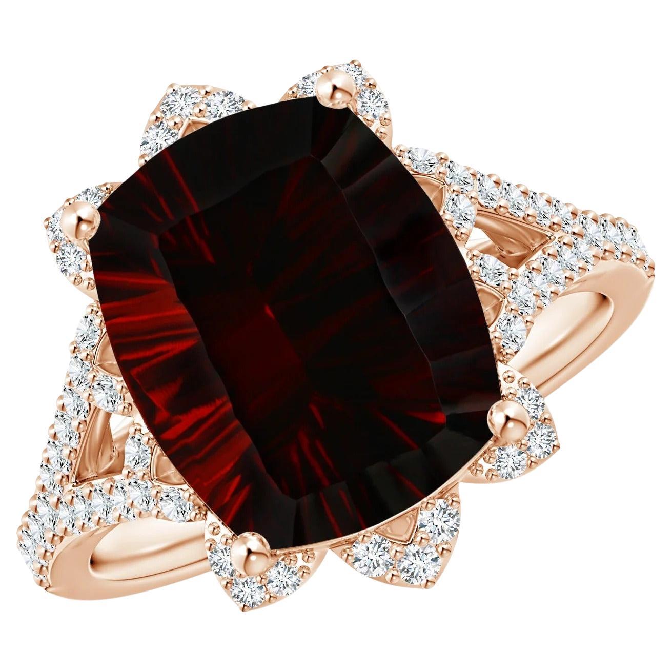 For Sale:  ANGARA Vintage Style GIA Certified Natural Garnet Floral Halo Ring in Rose Gold