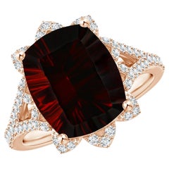 Vintage Style GIA Certified Natural Garnet Floral Halo Ring in Rose Gold