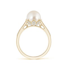 Anillo Angara Estilo Vintage Perla Cultivada de los Mares del Sur y Diamante en Oro Macizo de 14K