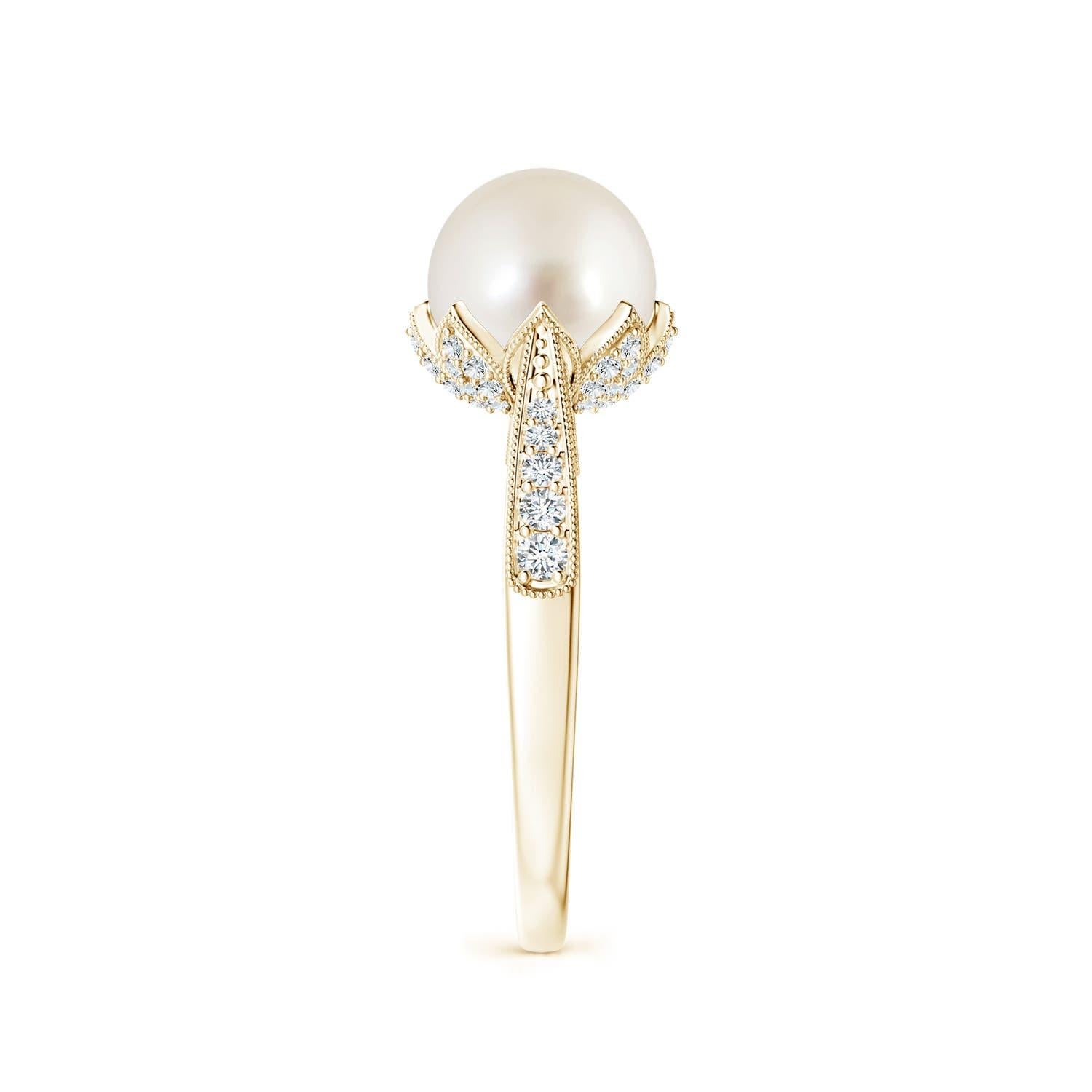 Taille ronde Bague Angara en or massif 14 carats, perles de culture des mers du Sud et diamants, style vintage en vente