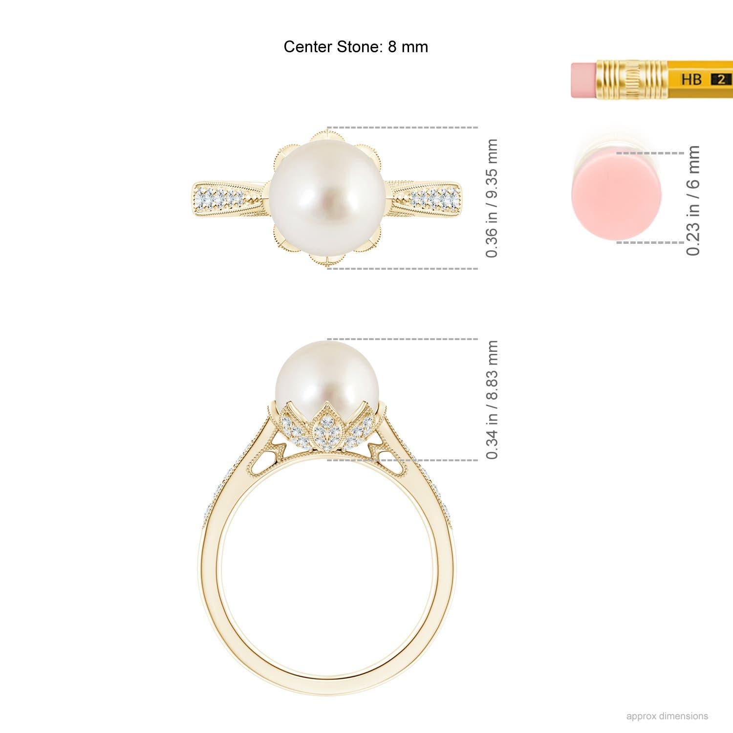 Bague Angara en or massif 14 carats, perles de culture des mers du Sud et diamants, style vintage Pour femmes en vente