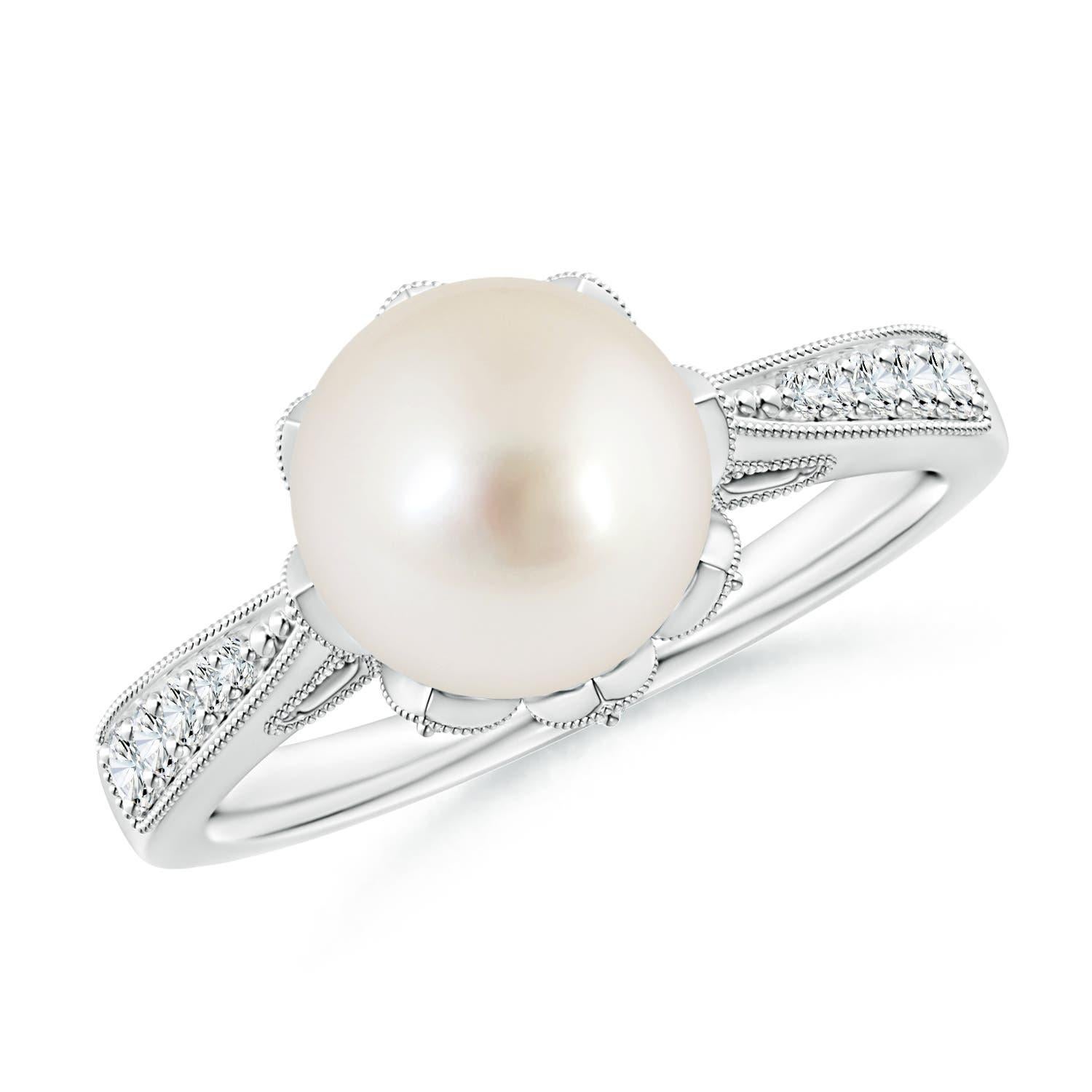 Bague Angara en or massif 14 carats, perles de culture des mers du Sud et diamants, style vintage en vente 1