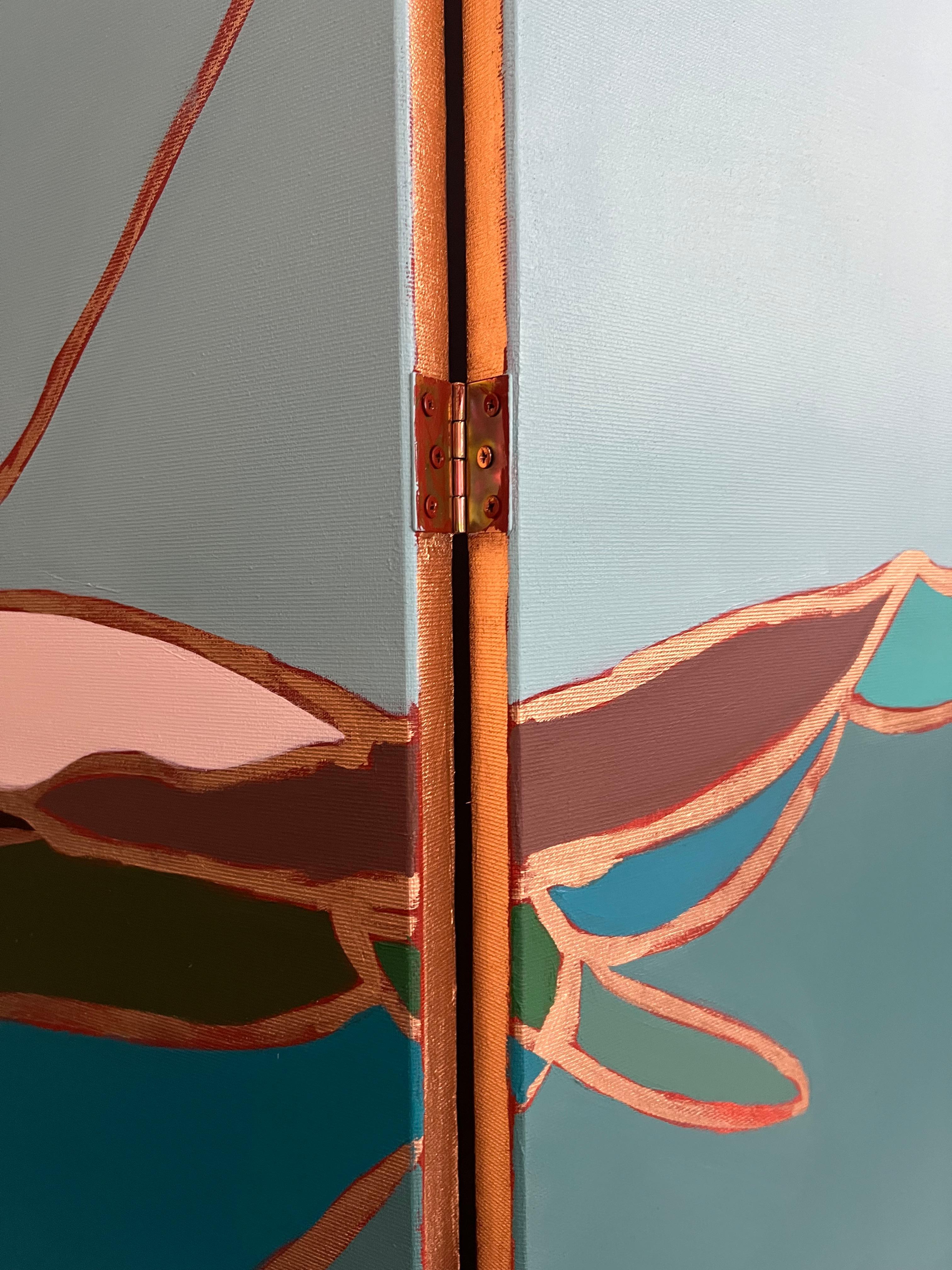 La balena, paravento contemporaneo a 3 ante, pittura a olio su tela di Ange Debroise 12