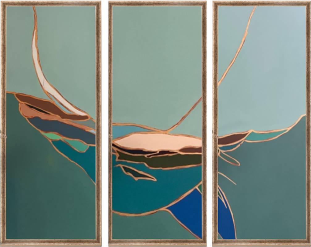 The Whale, contemporary 3 leaves screen, oil painting on canvas by Ange Debroise 16