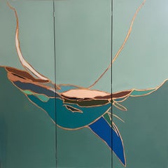 The Whale, contemporary 3 leaves screen, oil painting on canvas by Ange Debroise
