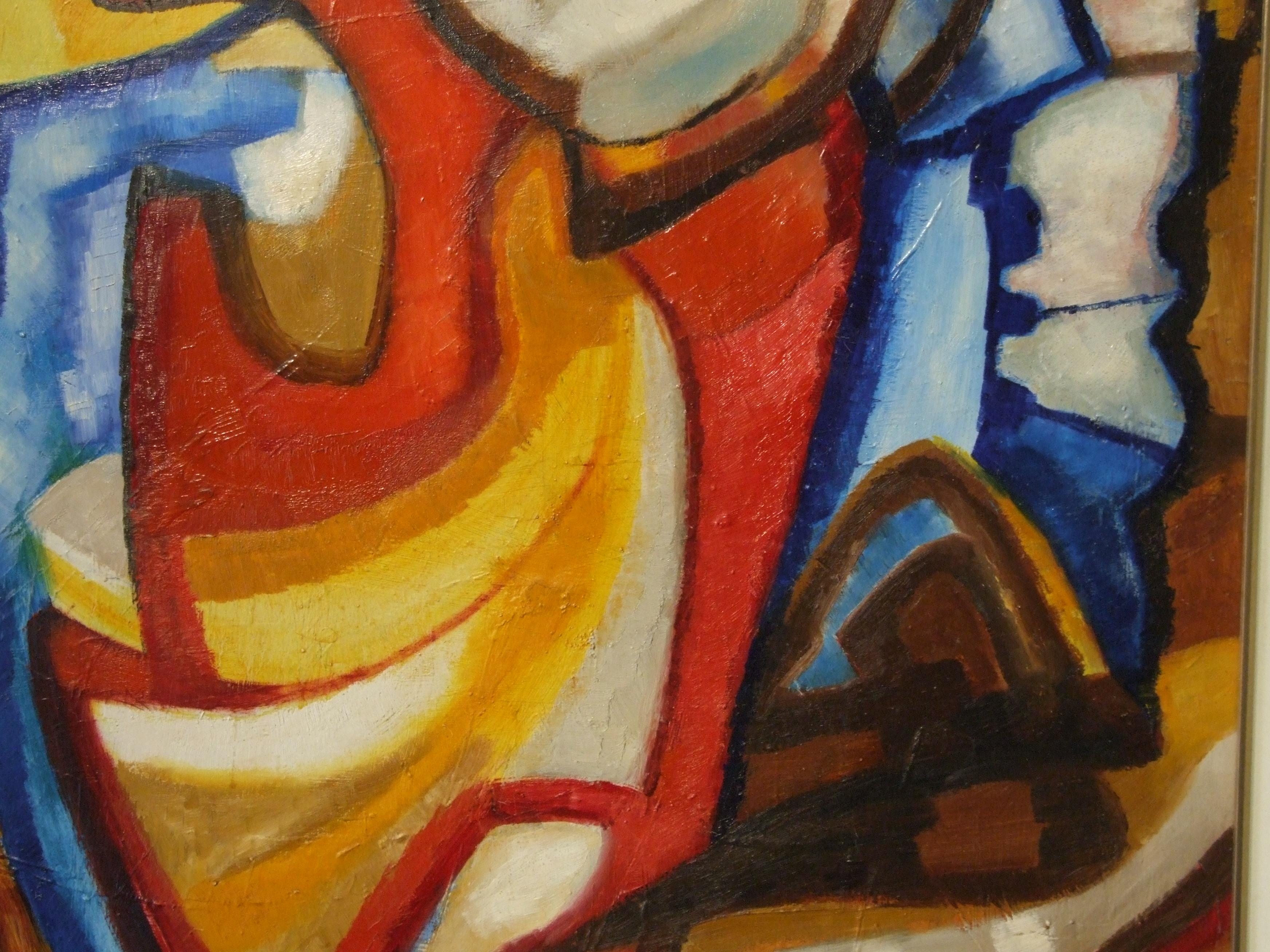 composizione astratta, anni '60 - pittura a olio, 100x80 cm, incorniciata. - Abstract Painting Marrone di Ange Falchi