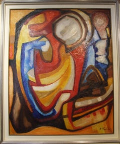 composition abstraite des années 60, peinture à l'huile, 100x80 cm, encadrée