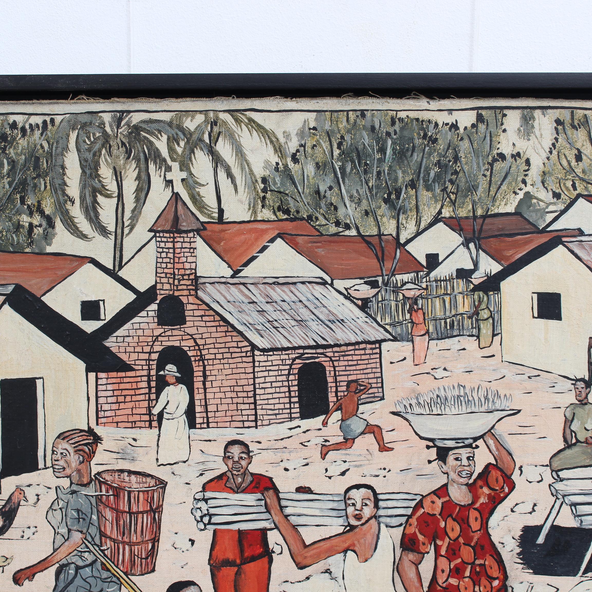 'La Rue Lokolela Kinshasa' Urban African Landscape Oil Painting by Ange Kumbi 7