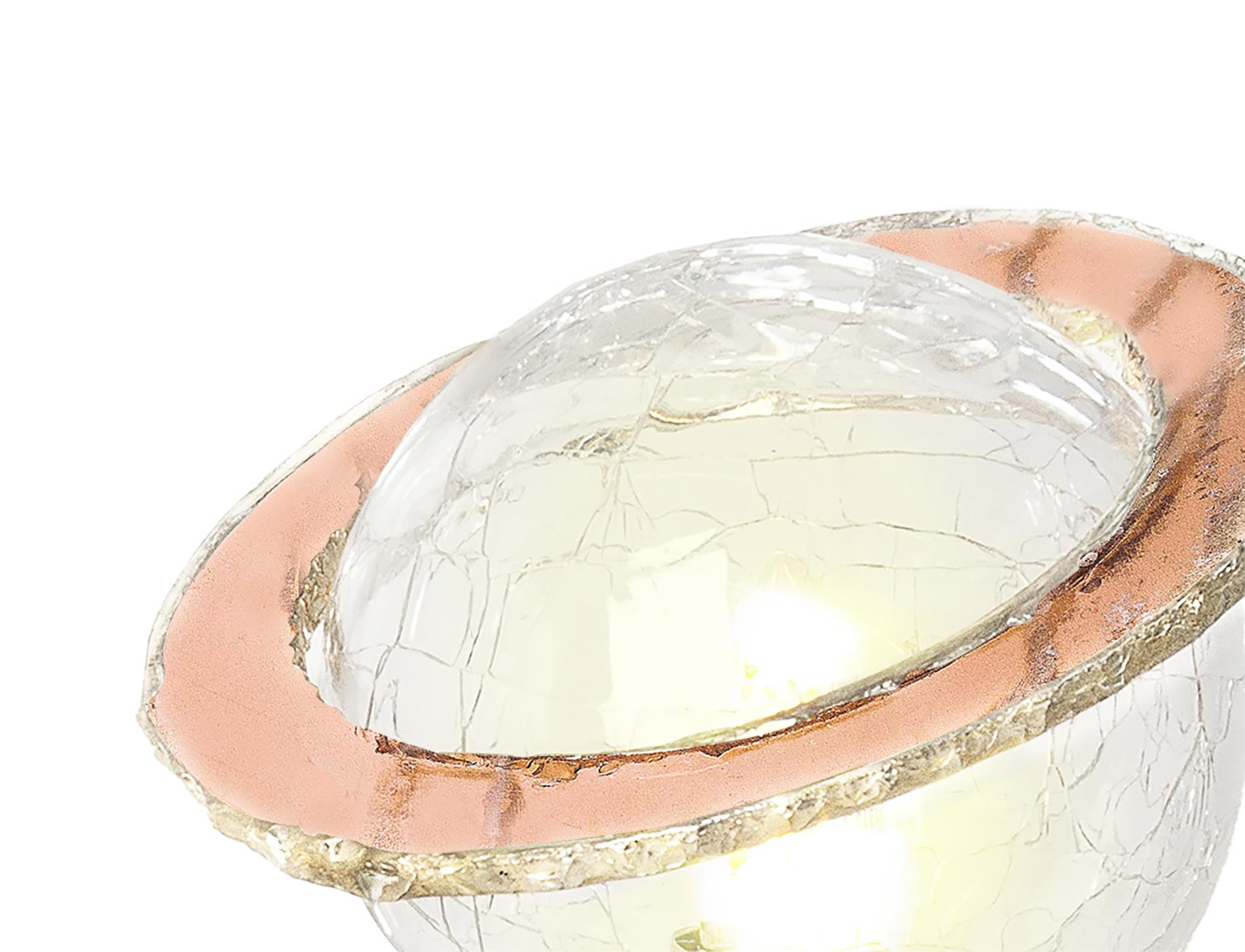 Argenté Ange 14 Lampe contemporaine Bol de cristal Craquele, anneau de verre argenté coloré en vente