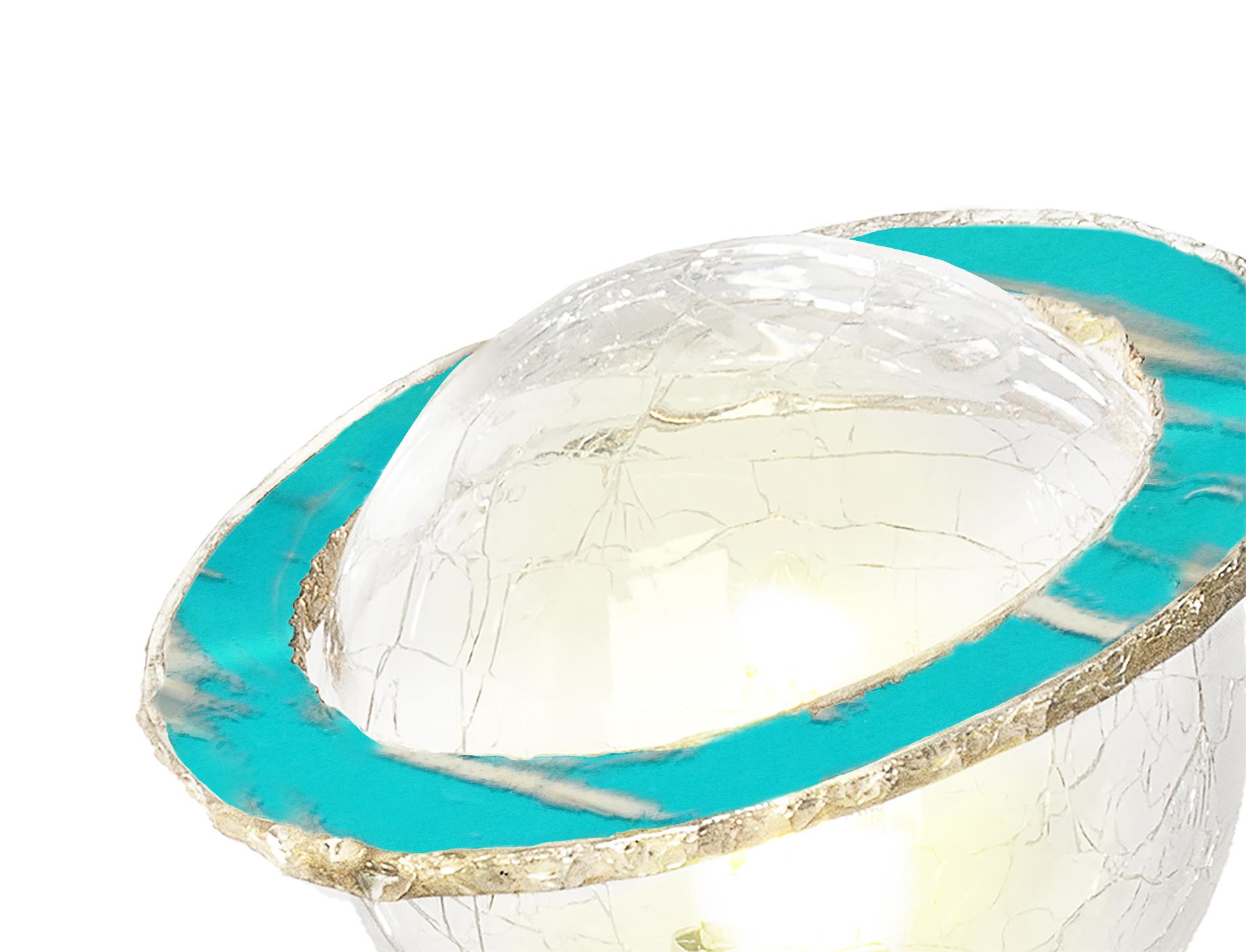 Ange 14 Lampe contemporaine Bol de cristal Craquele, anneau de verre argenté coloré Neuf - En vente à Pietrasanta, IT