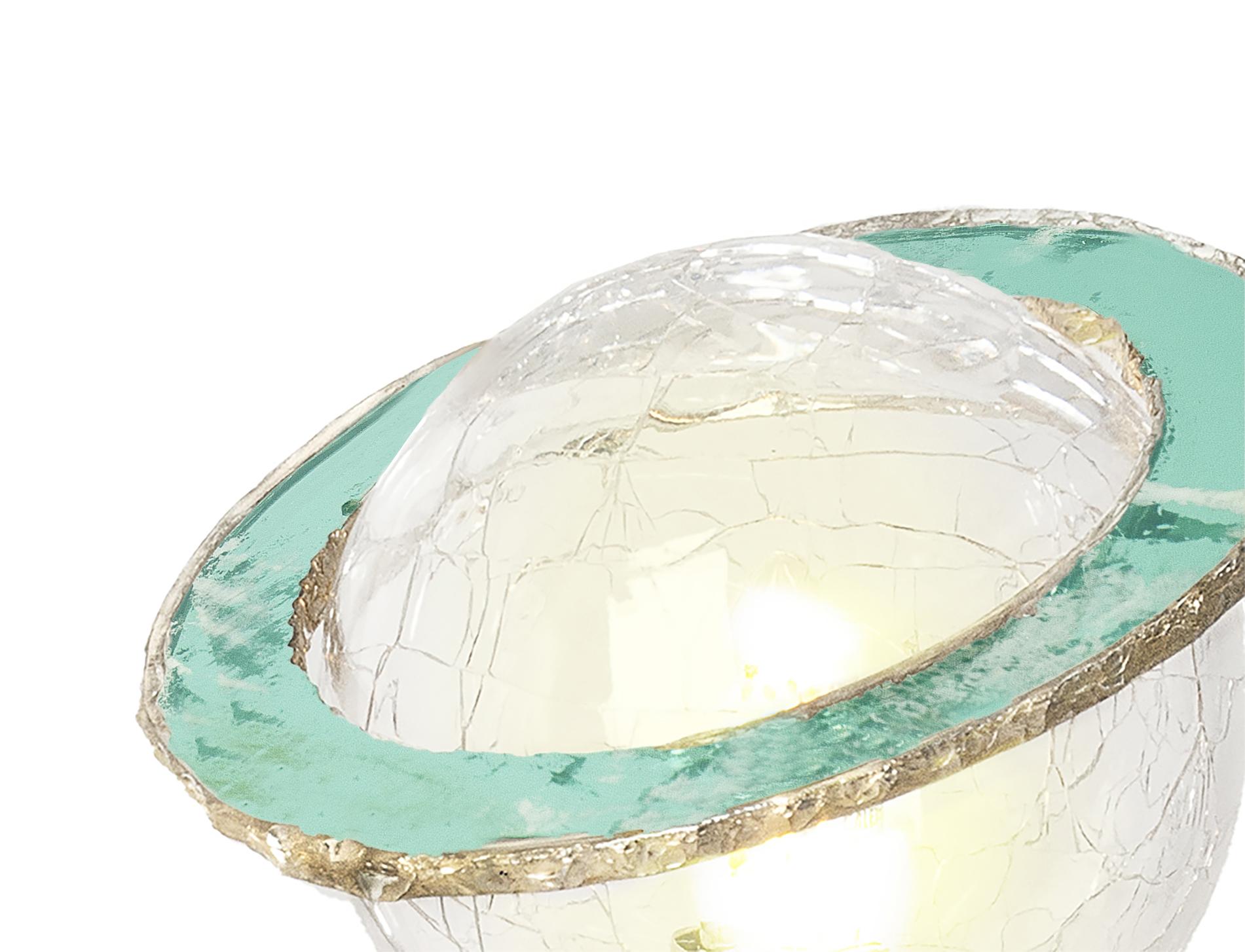 Laiton Ange 14 Lampe contemporaine Bol de cristal Craquele, anneau de verre argenté coloré en vente
