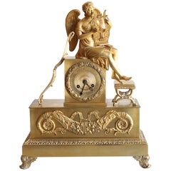 "Angel and Lyre" Gilt Bronze Clock French Restoration Time